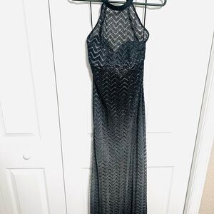 Morgan & Co. Black Sheer Chevron Halter Maxi Dress